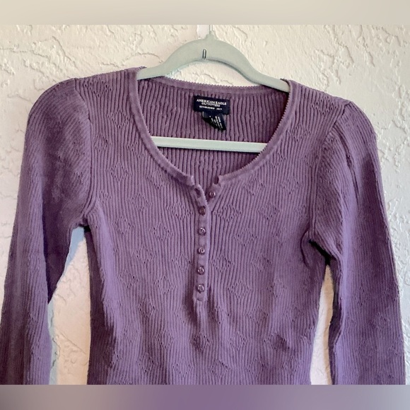 American Eagle Outfitters Purple Ribbed Long Sleeve Sweater - Picture 4 of 7